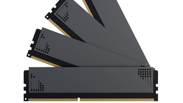 A 3D render of white-label DDR5 RAM featuring aluminum heatspreaders. These maximize thermal dissipation for the ICs, maintaining peak stability during intensive gaming and heavy workloads.