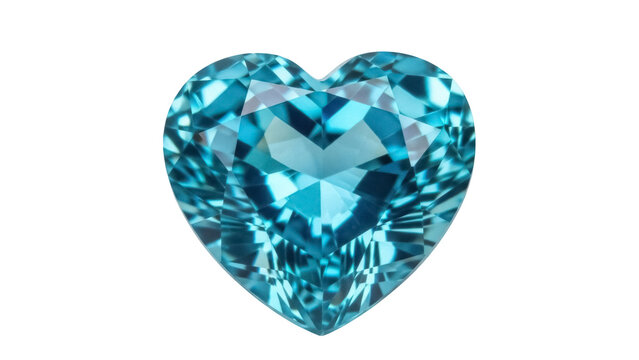 Heart-shaped blue topaz gemstone isolated PNG, faceted aquamarine crystal for jewelry design and romantic gift concepts