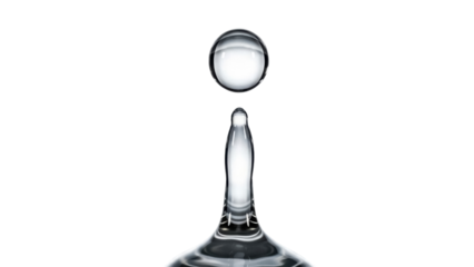 Water drop PNG isolated on transparent background, liquid droplet suspended in air for science and nature concepts