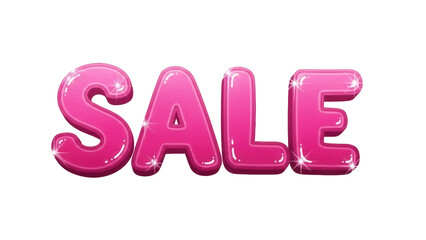 Shiny pink SALE text isolated PNG, glossy letters for advertising banners and promotional designs on transparent background