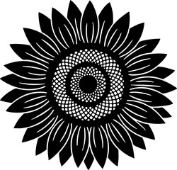 Detailed monochrome sunflower silhouette vector illustration.