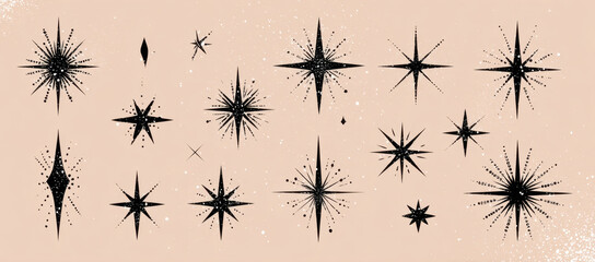 Stylish collection of simple vector star icons featuring various designs and sizes, perfect for adding touch of elegance and charm to any creative project