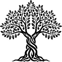 Obraz premium Stylized Olive Tree Illustration Black and White Vector Graphic Design