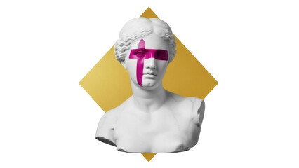 Bust of Venus with pink cross isolated PNG on transparent background, classical sculpture with...