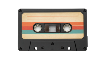 Retro Audio Cassette Tape with Striped Label Isolated on White Background