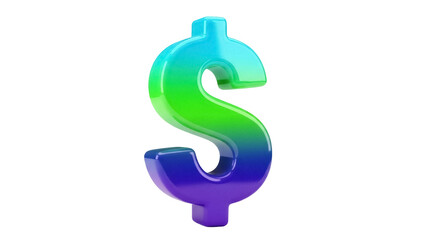 Vibrant dollar sign PNG isolated on transparent background, gradient blue green purple money symbol for finance and business use