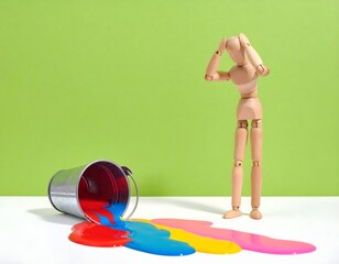 倒れたバケツと、こぼれた色彩の失敗