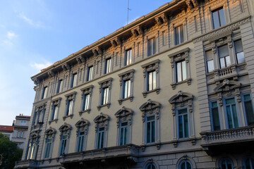 Old residential buildings along Via Guido d Arezzo in Milan, Italy