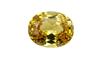 Oval yellow gemstone isolated PNG on transparent background, faceted citrine jewel for jewelry design and luxury accessories