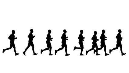 Group of Runners Jogging Silhouette Isolated on White Background

