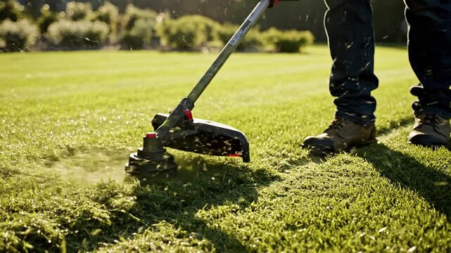 String trimmer glides through lush green blades with string trimmer trimming grass at effect videos Mission Cordless Power Tools
