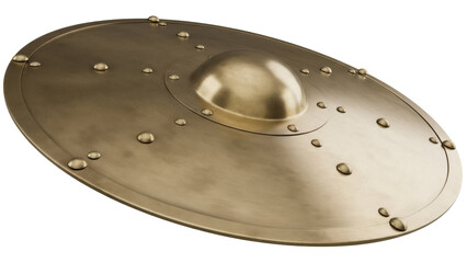 Bronze Viking shield isolated PNG, medieval warrior defense equipment with rivets on transparent background for historical reenactment