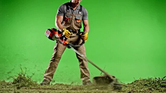 String trimmer's whirring blades cut a path through vegetation with string trimmer trimming grass at effect videos Mission Cordless