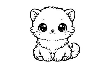 Fototapeta premium Cute fluffy puppy with big eyes in black and white cartoon style