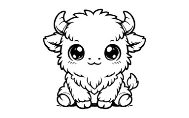 Cute kawaii baby animal with big eyes and horns in adorable cartoon style