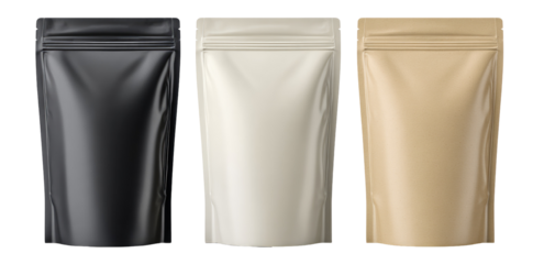 Stand Up Pouches Food Blank Isolated Packaging Set of Three on transparent background