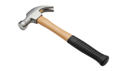 Claw Hammer Tool with Wooden Handle and Black Grip Product Shot Isolated on White Background