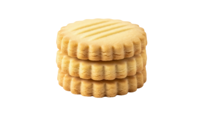 Isolated stack of shortbread cookies, crisp, buttery flavor, delicate fluted edges, stacked high