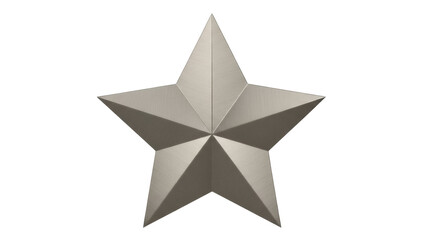 Metallic five-pointed star PNG isolated on transparent background, shiny silver star shape for graphic design and decoration use