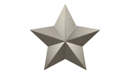 Metallic five-pointed star PNG isolated on transparent background, shiny silver star shape for graphic design and decoration use