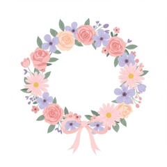 Pastel Pink Purple Floral Wreath with Ribbon