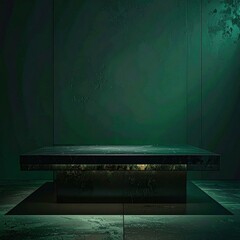 Dark green room with a dark marble platform