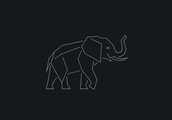Stylized line art of an elephant with trunk raised against a dark background