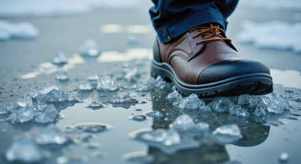 Winter Footprint – Detailed Ice Puddle Texture for Seasonal Photography and Outdoor Adventure Blogs