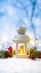 Weihnachtslaterne im Schnee bei kalter Winternacht