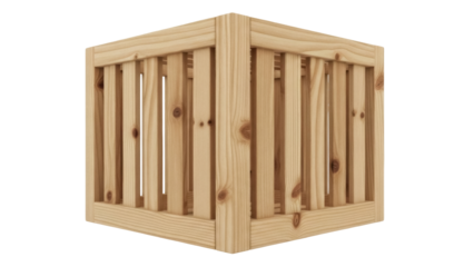 Wooden crate isolated PNG on transparent background, rustic storage container for organizing and transporting goods, natural wood texture