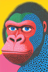 Colorful Monkey Portrait in Pop Art Style with Dot Texture
