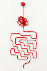 Red Yarn in a Labyrinthine Pattern on White Background