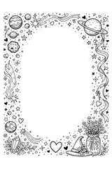 Whimsical magic frame with moon stars and fairy details, Transparent Background