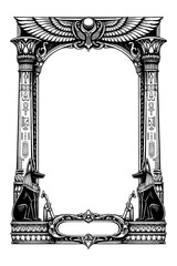 Ancient Egyptian frame with pyramids and sacred symbols, Transparent Background