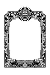 Ancient sun face frame with Greek key border, Transparent Background
