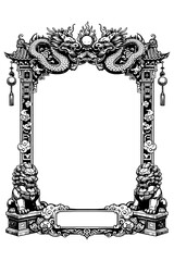 Ornate Asian lucky frame with coins and symbols, Transparent Background