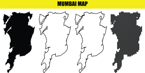 Mumbai map vector drawing, solid color, outline, and dot map, mumbai map in flat style, mumbai map collection for india © Ehan