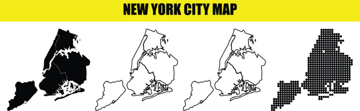 New York City map silhouette outline and dot map vector illustration isolated on white background transparent