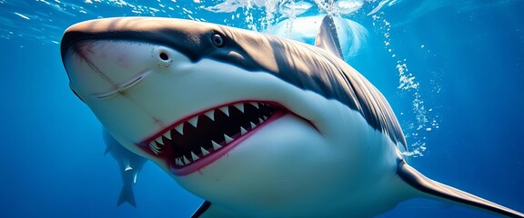 Apex predator, massive great white shark underwater hunting, powerful, nature