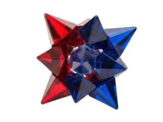Isolated decorative red and blue star figure featuring geometric shapes on bright backdrop