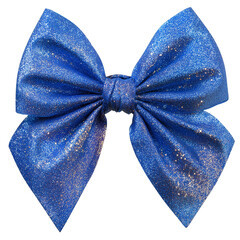 Blue Glitter Bow Isolated on White Background