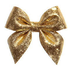 Gold Glitter Bow Isolated on White Background