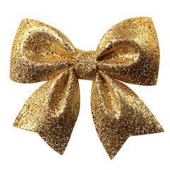 Gold Glitter Bow Isolated on White Background