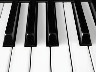Naklejka premium Close-up view of black and white piano keys in a musical instrument