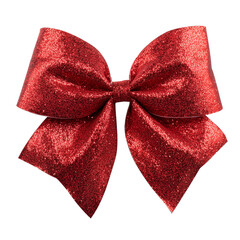 Red Glitter Bow Isolated on White Background