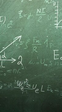 Classroom Scene With Chalkboard Diagrams And Equations, Traditional Academic Setting With Teacher Illustrating Physics Concepts