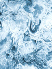 Abstract art blue painting, creative hand painted background, marble texture, acrylic painting on canvas, liquid artwork, snow, winter, ice, cold.