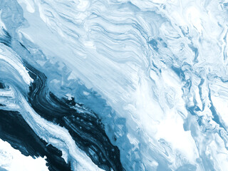 Abstract art painting, blue creative hand painted background, marble and brush  texture