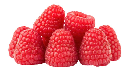 Isolated vibrant and juicy raspberries group with detailed texture; fresh fruit close-up