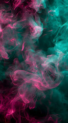 dark green and pink neon smoke swirls creating a captivating glowing abstract background